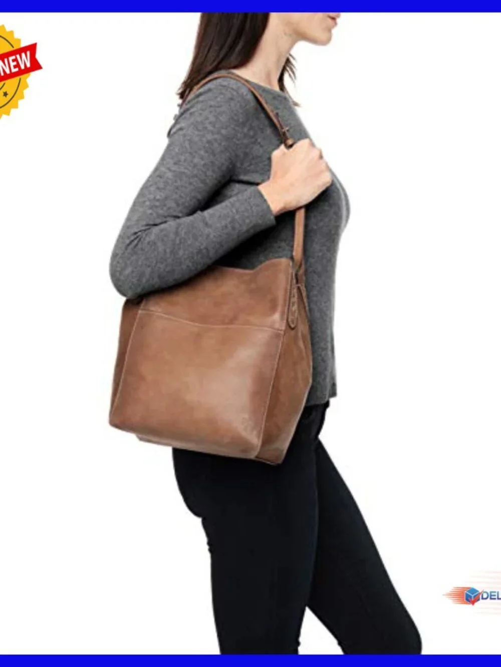 Leather Hobo Bag with Adjustable Strap, 4 Pockets, Magnetic Closure